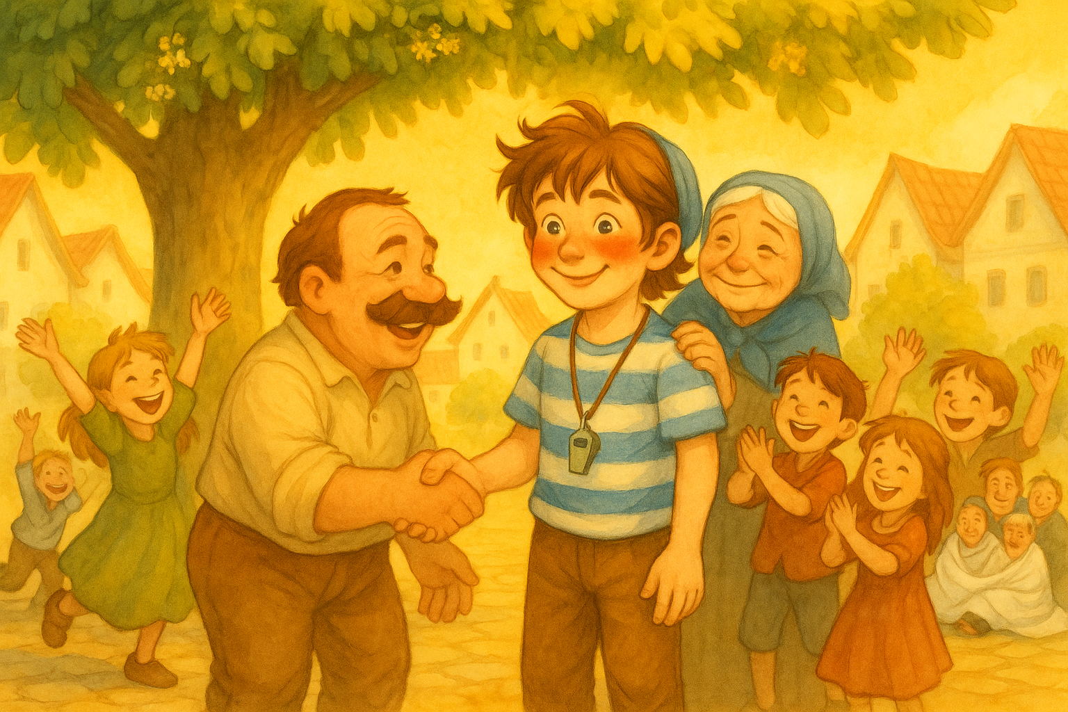 Dedinčania tlieskajú Matejovi na námestí