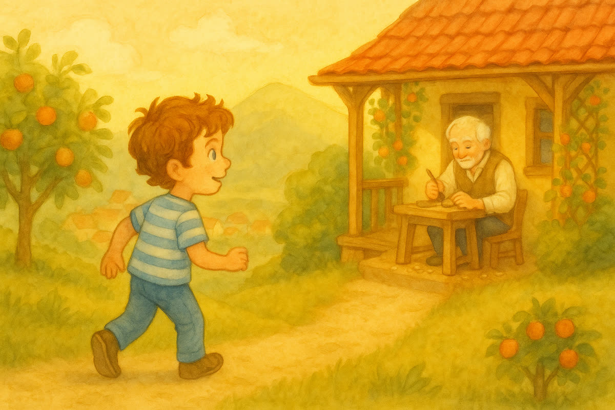 Tomáš prichádza k útulnému dedkovmu domu na kopci