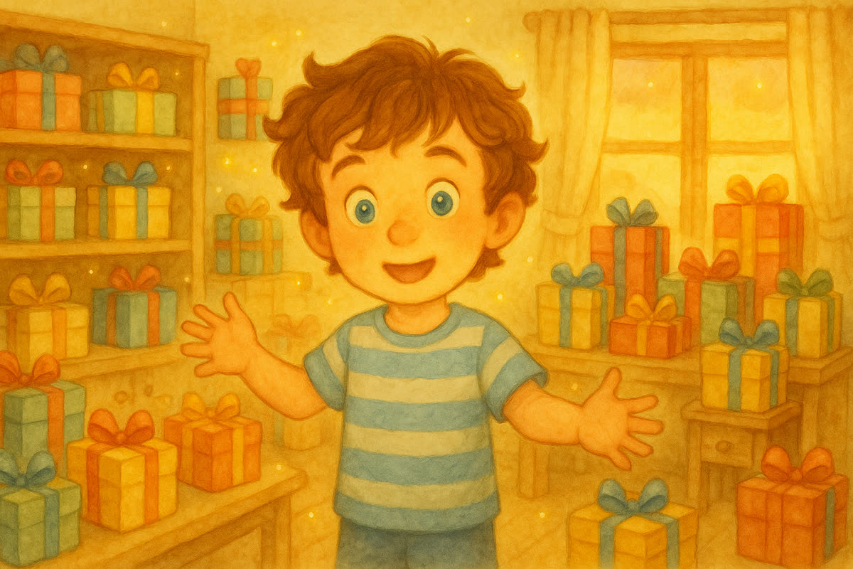 Tomášova izba preplnená farebnými darčekovými krabicami